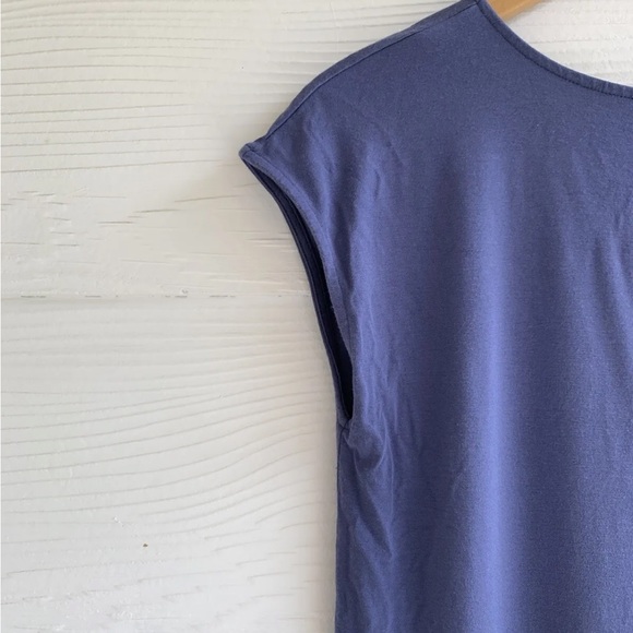 Eileen Fisher Blue Shift Midi Dress size PS Petite Small Cap Sleeve - Picture 3 of 9